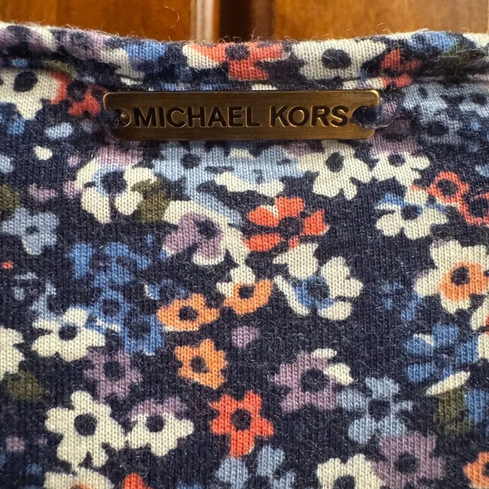 Michael Kors Navy Floral Side Tie Top Cotton Modal Plus Size 2X